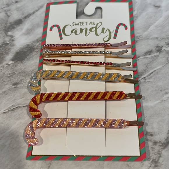NWT Sweet as candy holiday candy cane Bobby pins crystal - Picture 2 of 2
